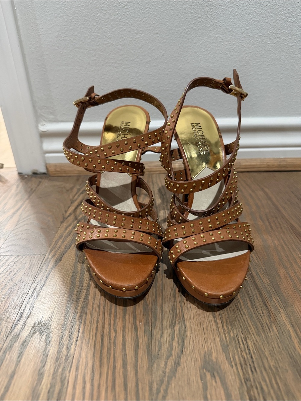 MICHAEL Michael Kors Tan Studded Strappy Platform Sandals